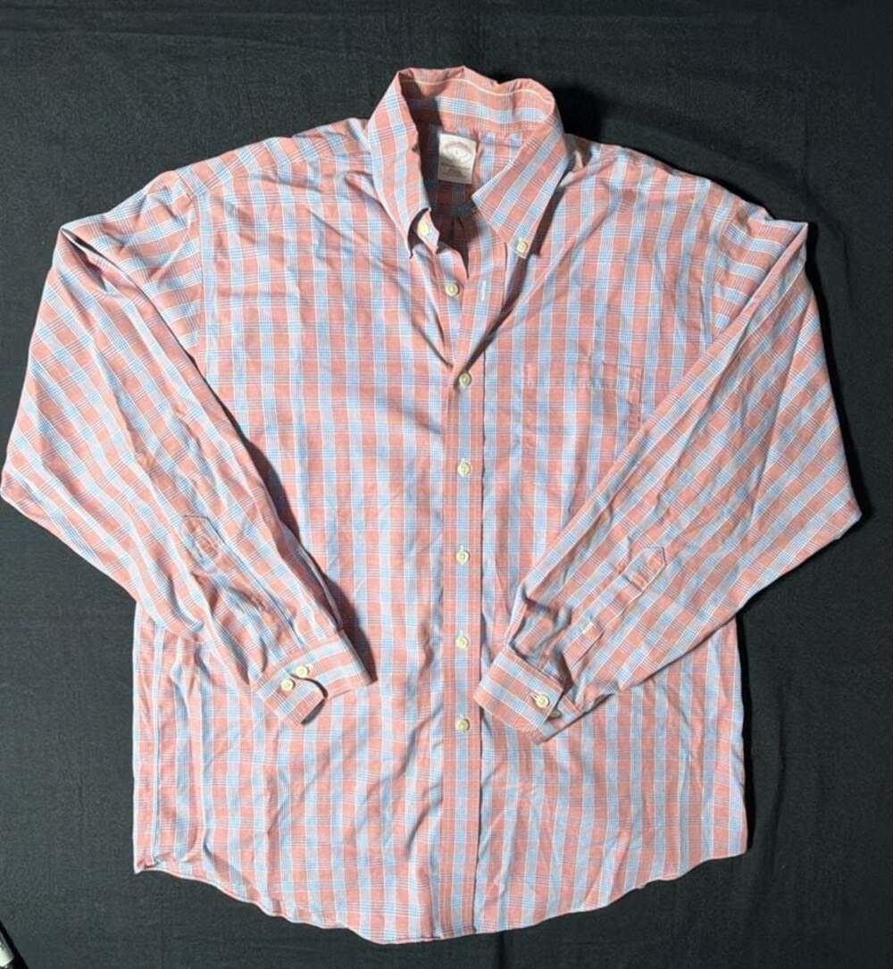 Brooks Brothers 346 Non-Iron Original Polo Shirt Coral Blue Plaid